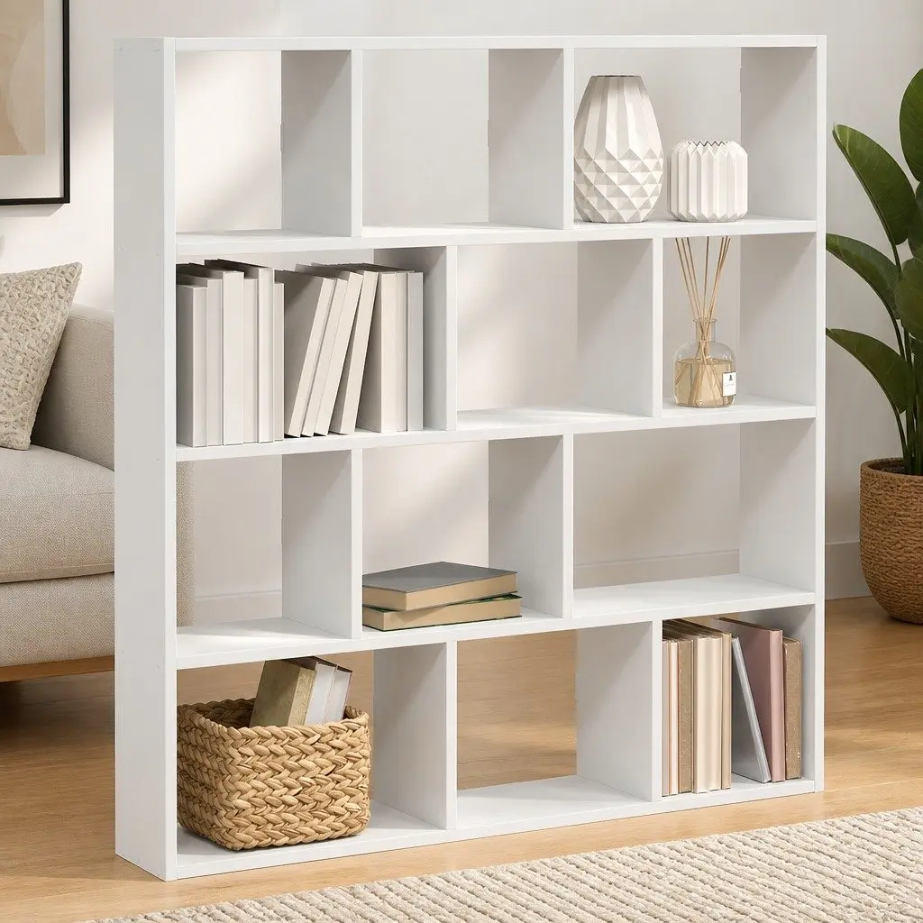 White Floating Cube Shelf with 12 Compartments