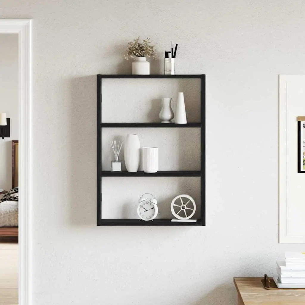 Wall Shelf Black Floating Storage Organiser Engineered Wood 43x9x60 cm Home