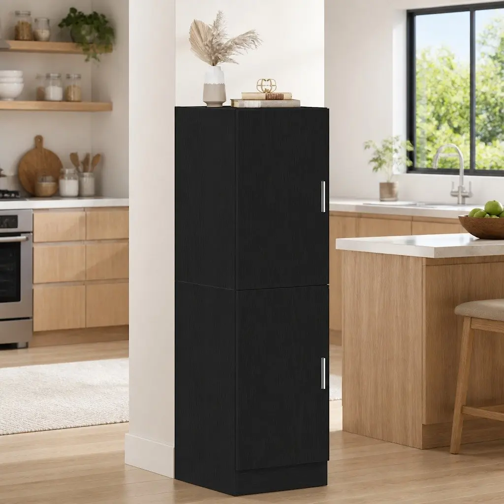 Black Kitchen Cabinet with Doors and Shelves