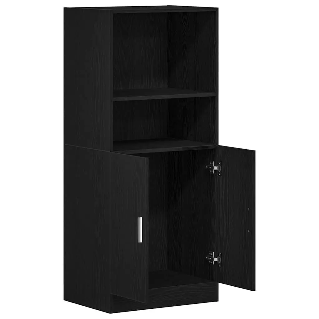 Kitchen Cabinet Engineered Wood 57 x 41.5 x 131.5 cm Black Storage Organizer with Doors