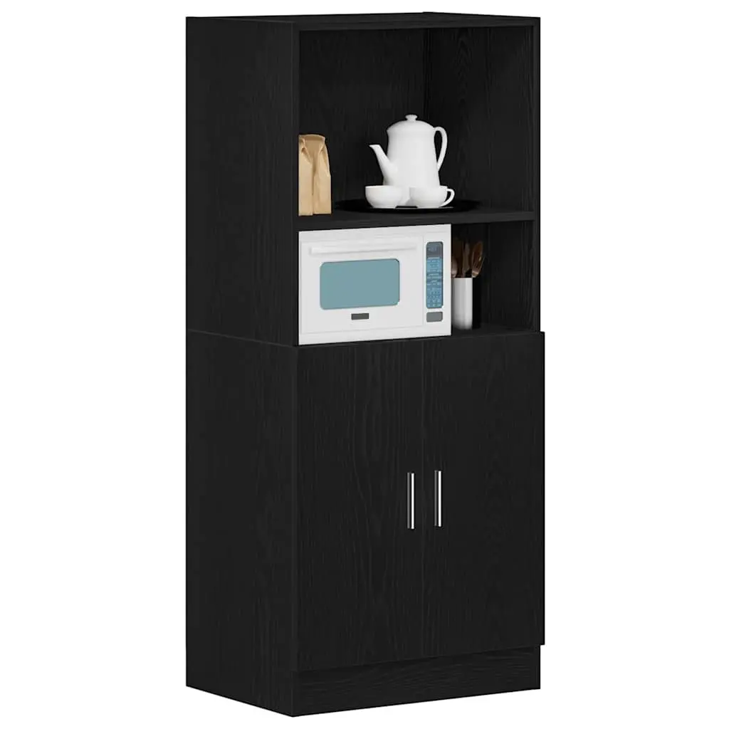 Kitchen Cabinet Engineered Wood 57 x 41.5 x 131.5 cm Black Storage Organizer with Doors
