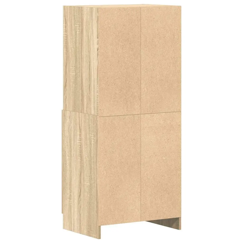 Brown Kitchen Cabinet Storage Organizer Engineered Wood 57x41.5x131.5cm with Open Shelves and Bottom Cupboard