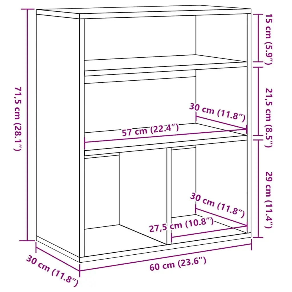 Book Cabinet Engineered Wood 60x30x71.5 cm White Storage Shelf Organiser Home
