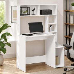 Stylish White Desk with Shelves for Home Office