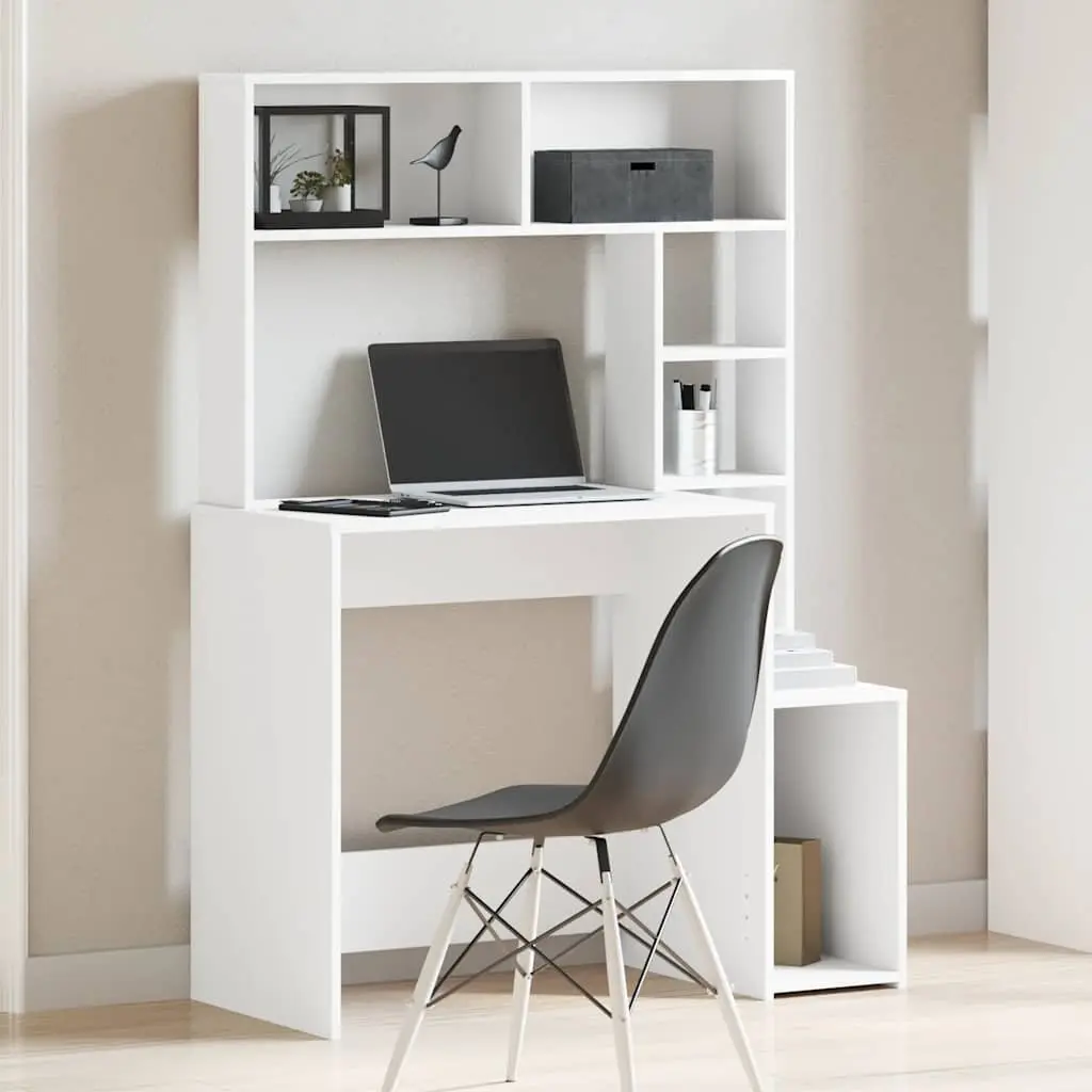 White Desk with Shelves for Home Office