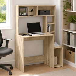 Engineered Wood Desk with Open Shelves in Brown