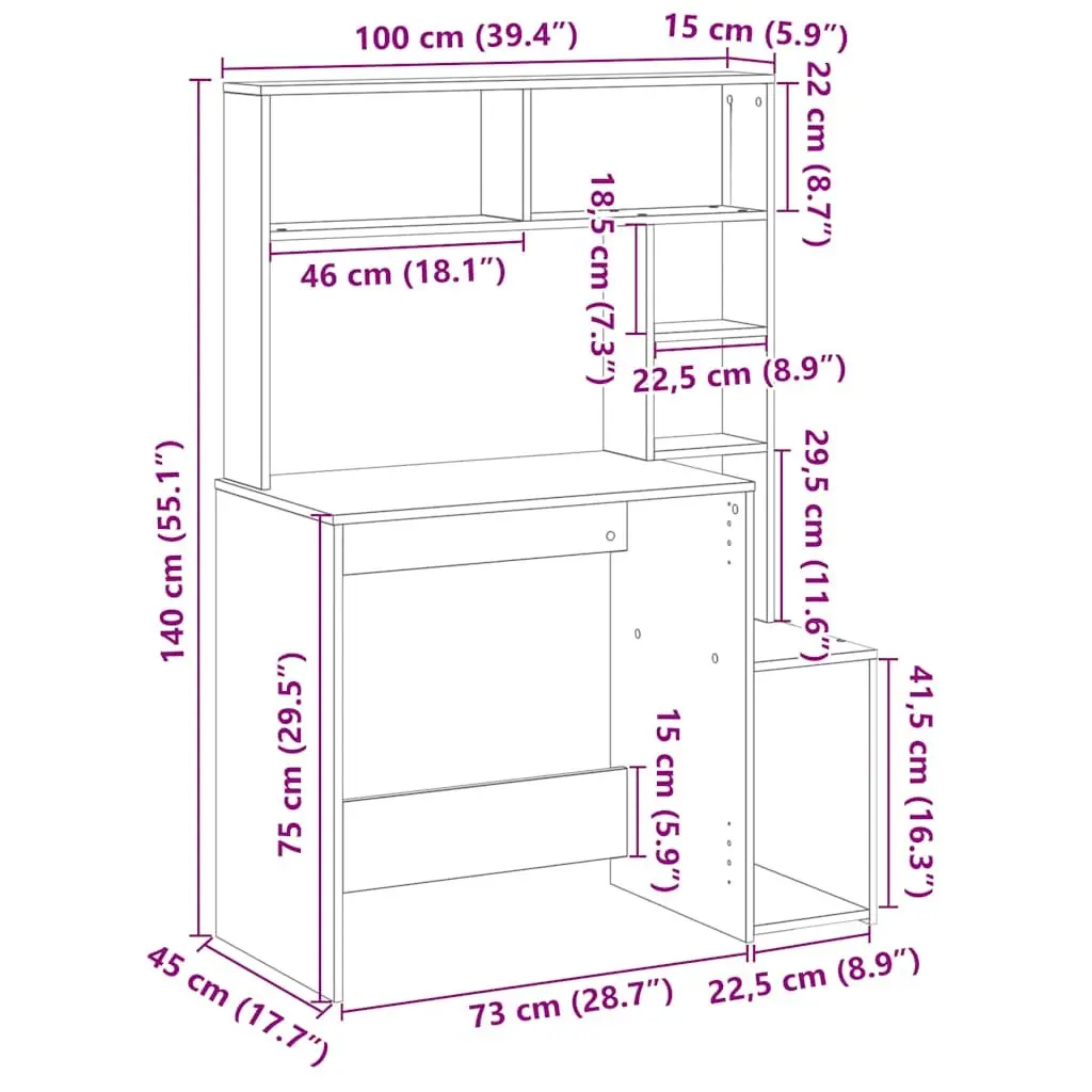 Desk Engineered Wood 100x45x140 cm Brown