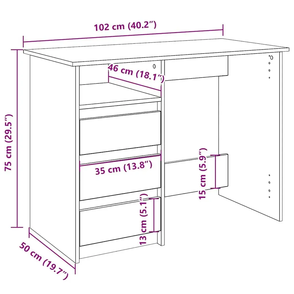 Writing Desk Engineered Wood 102x50x75 cm Brown Sonoma Oak