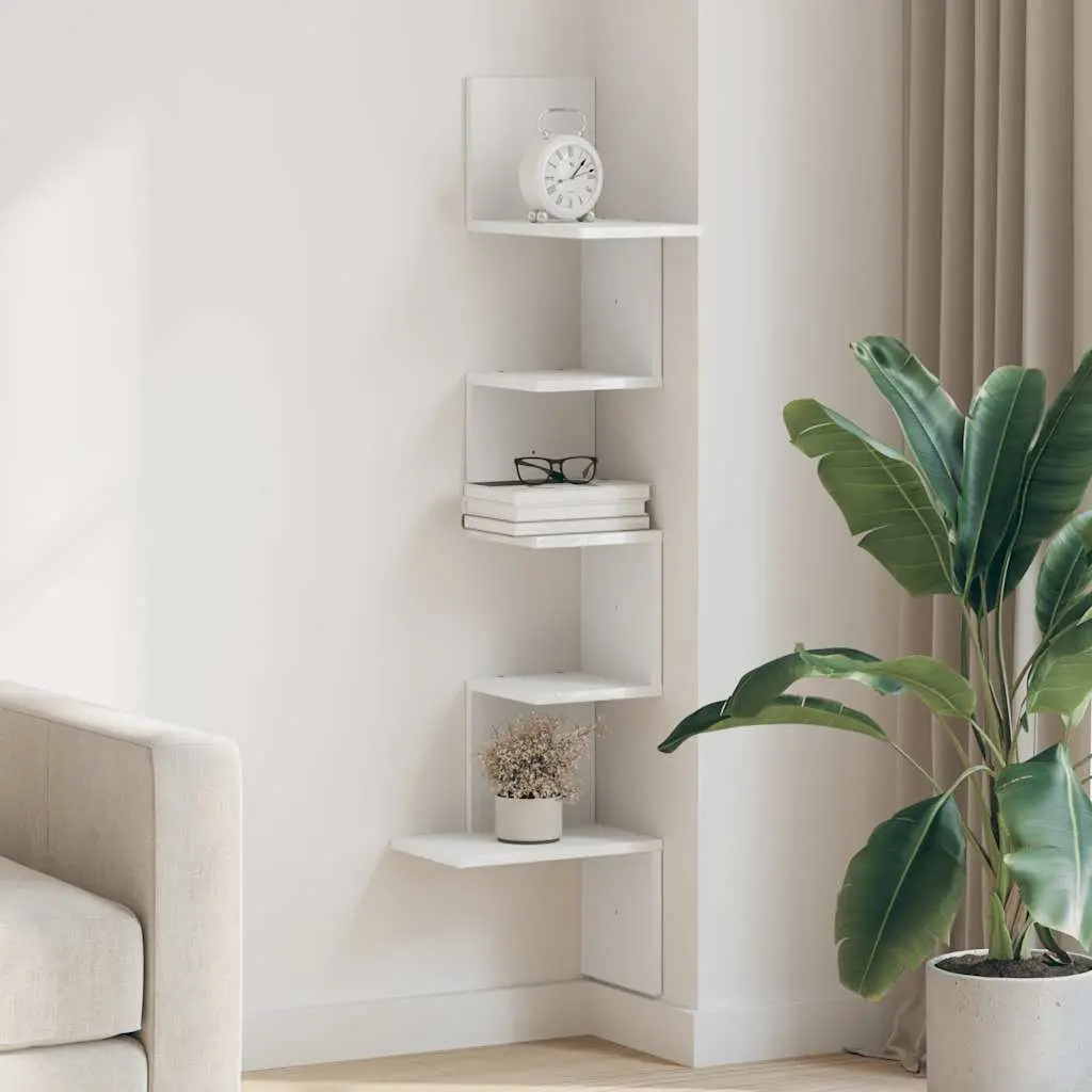 32x32x127.5 cm White Wall Corner Shelf for Storage