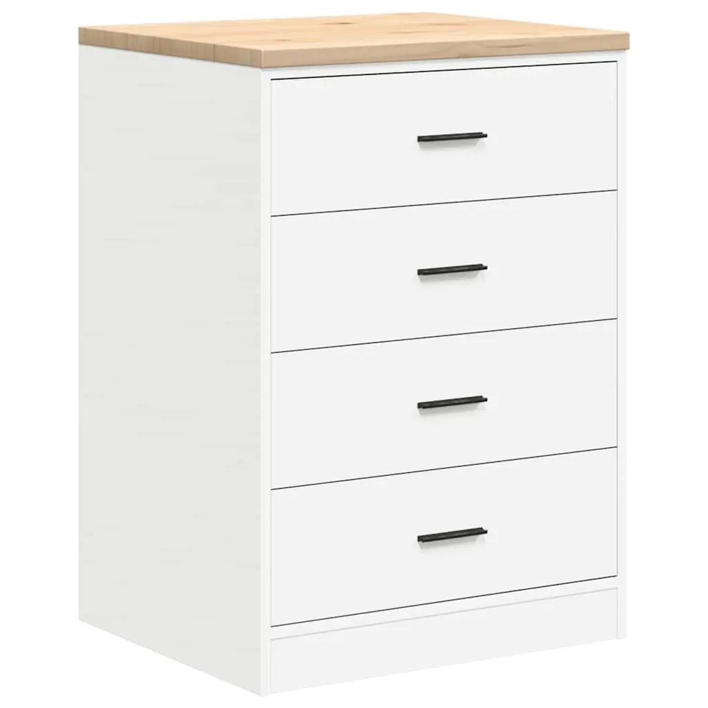 Garage Storage Cabinet Pine Wood 60x51x85cm White 4 Drawers