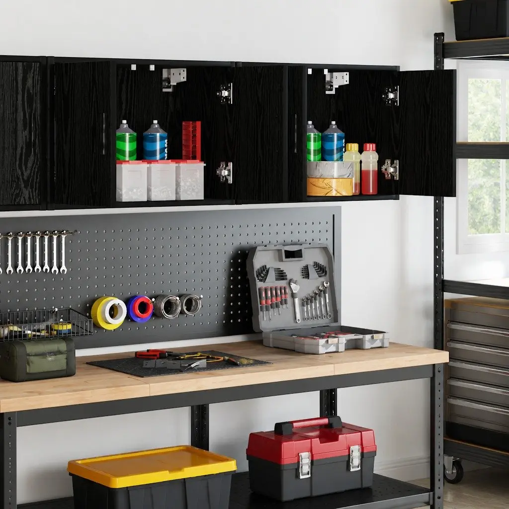 Wall Cabinets Engineered Wood 2 pcs Black