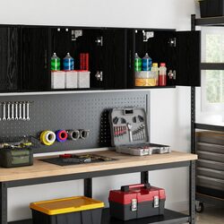 Industrial Black Wall Cabinets 2 pcs for Garage Storage