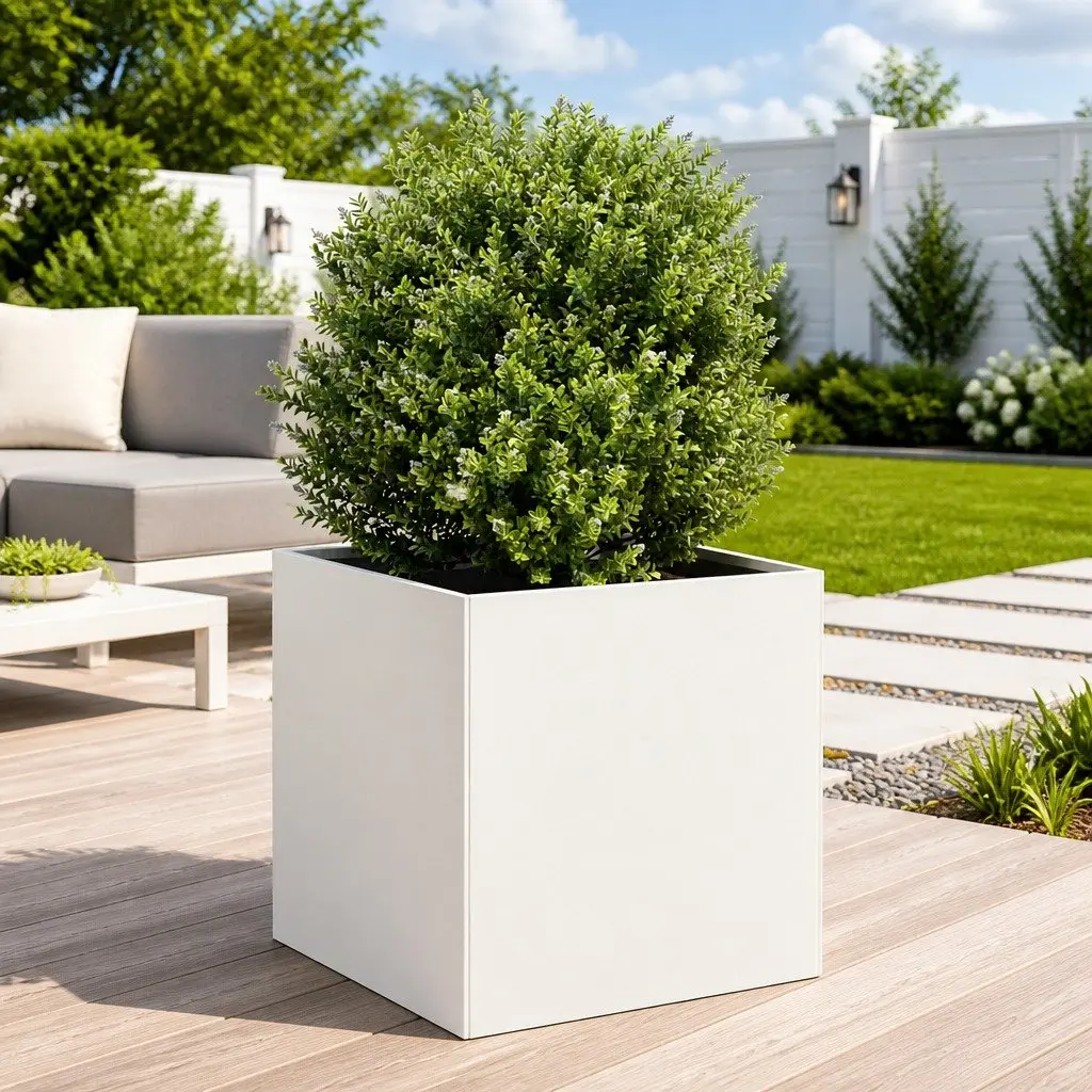 Raised Planter Box Garden Cold-rolled Steel Outdoor 40cm White 40x40x40cm