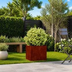 Durable Weathering Steel Planter Box 40x40x40cm Brown
