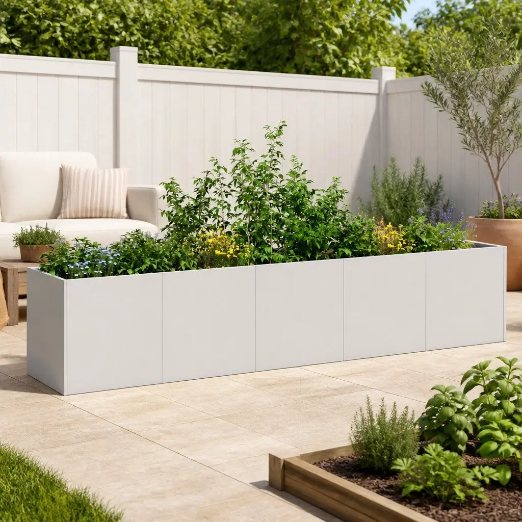 Galvanised Steel Planter Raised Garden Bed 200x40x40cm Silver