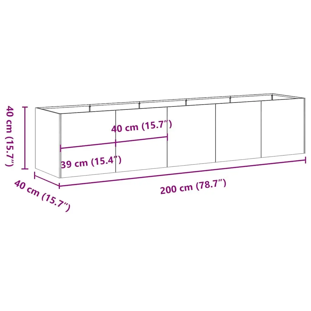 Weathering Steel Planter 200x40x40 cm Brown
