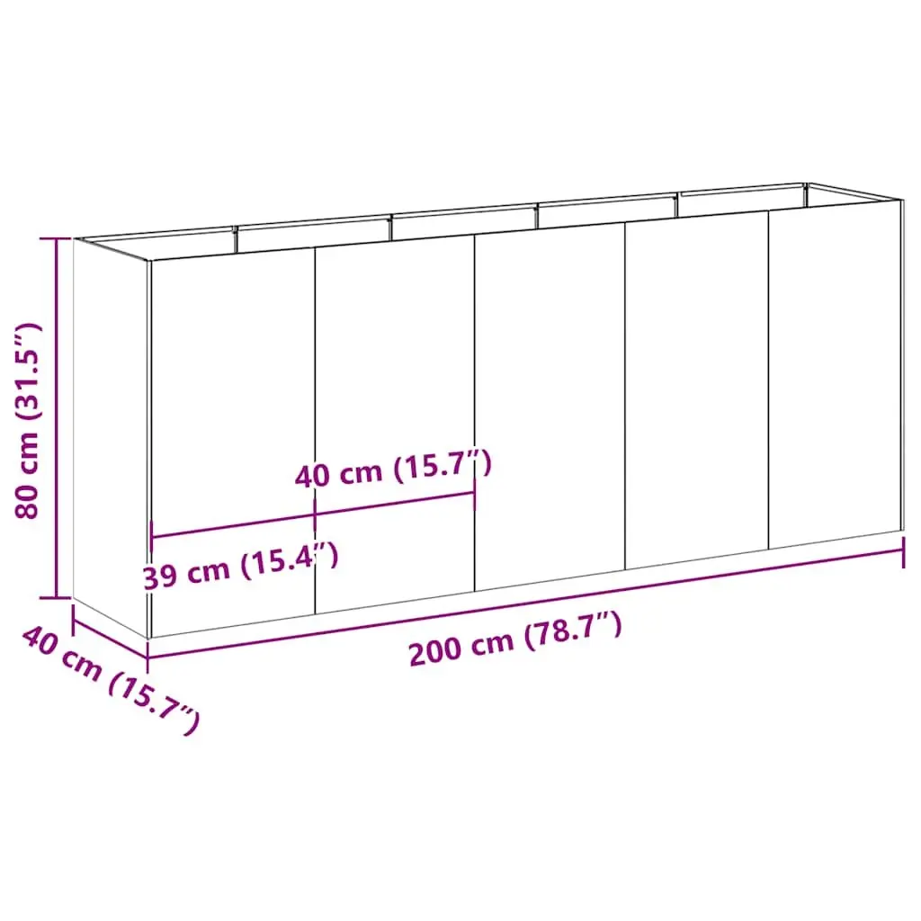 Raised Garden Planter Box Cold-rolled Steel 200x40x80cm Black