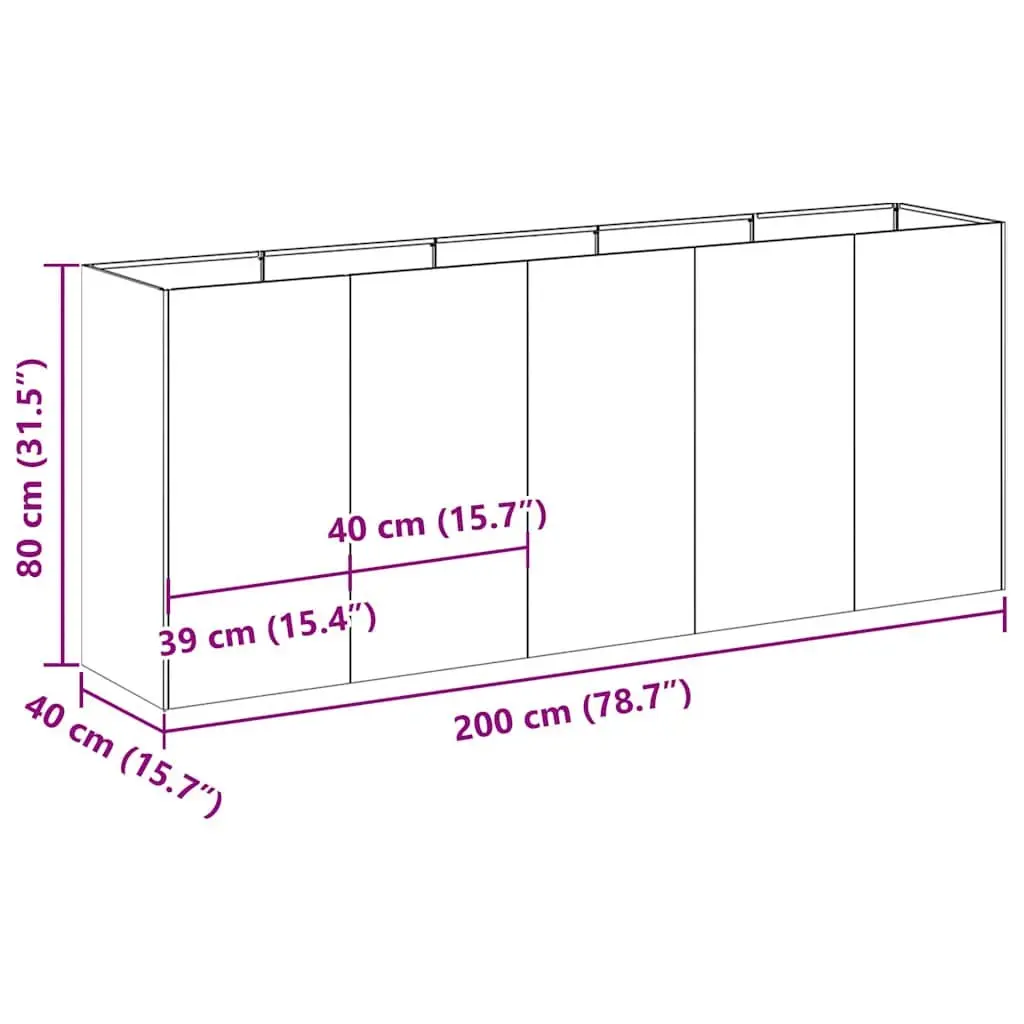 Raised Garden Planter Box Galvanised Steel 200x40x80 cm Silver