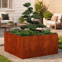 Durable Weathering Steel Planter for Gardens 80x80x40cm