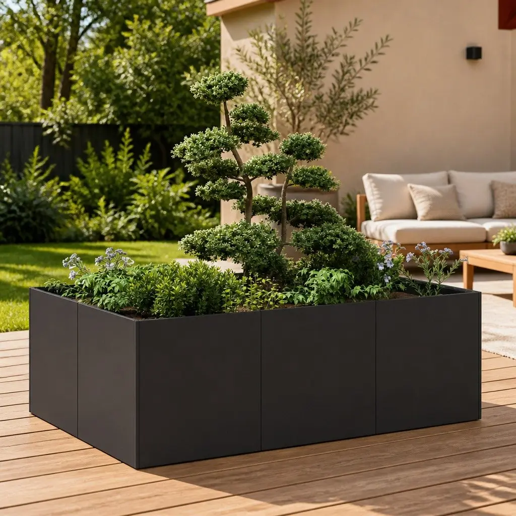 Black Steel Planter Box 120x80x40 cm
