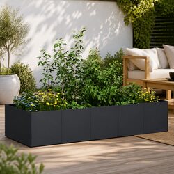 Durable Black Steel Planter 200x80x40 cm for Gardens