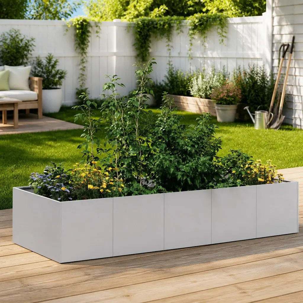 Raised Garden Planter Box Galvanised Steel 200x80x40cm Silver