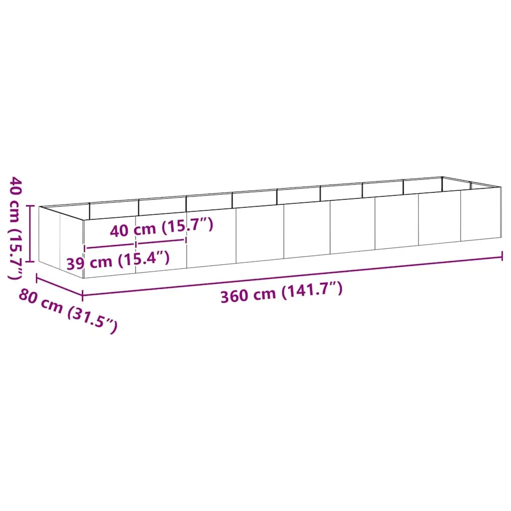 Galvanised Steel Raised Garden Bed 360x80x40cm
