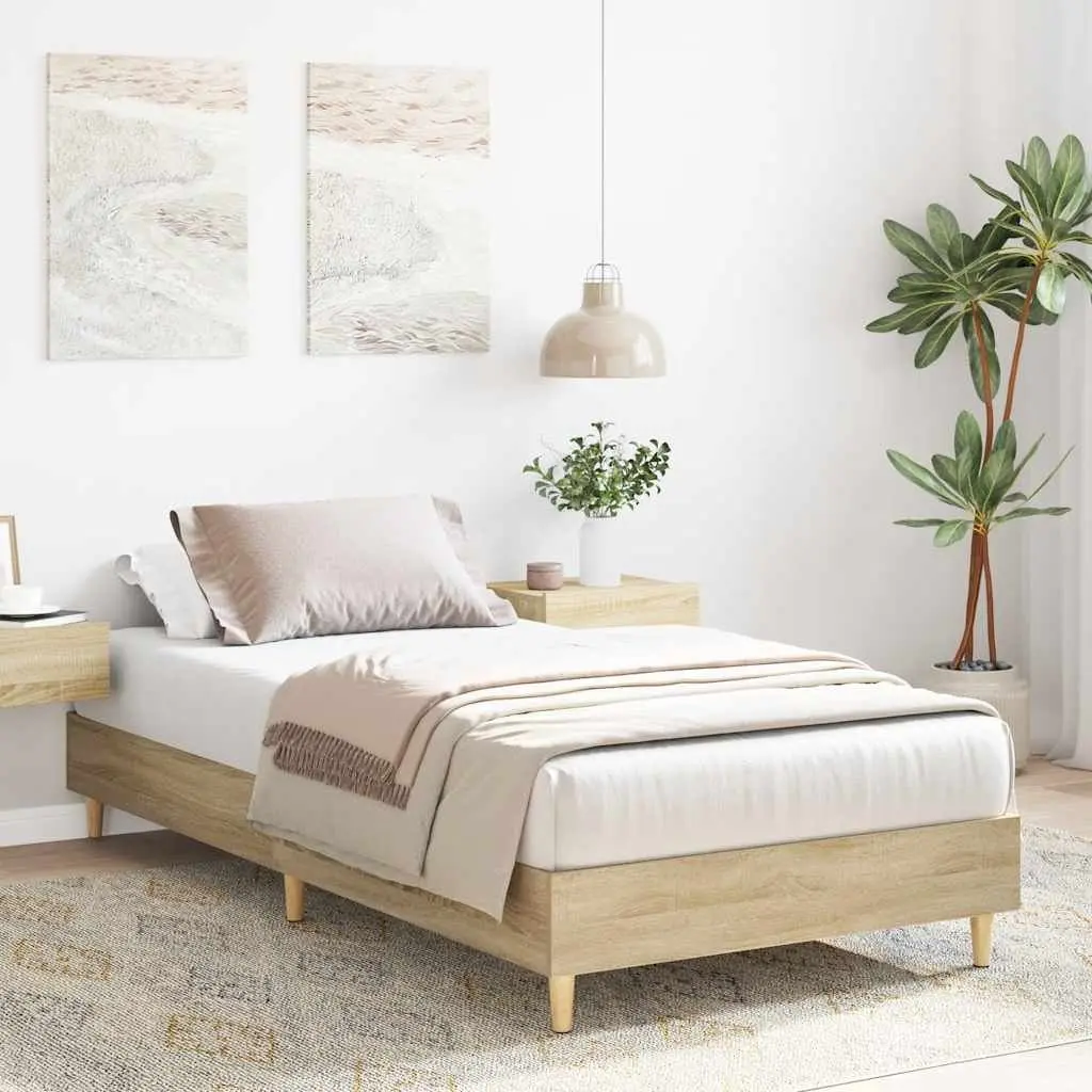 Sonoma Oak Bed Frame 90x190 cm with Slatted Base