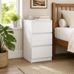 White Bedside Cabinet with 3 Drawers for Stylish Storage