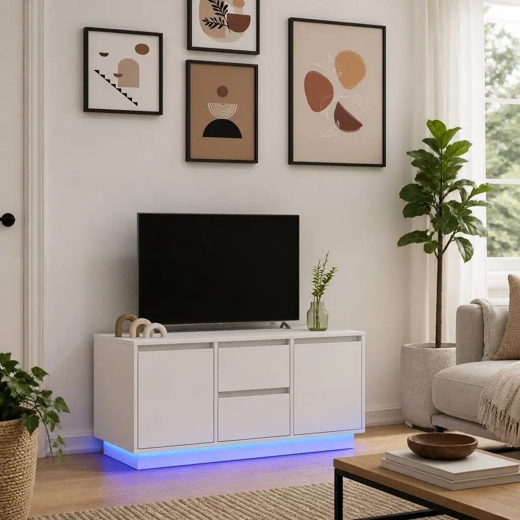 TV Cabinet Engineered Wood 100 x 41 x 50 cm White with RGB LED Lights