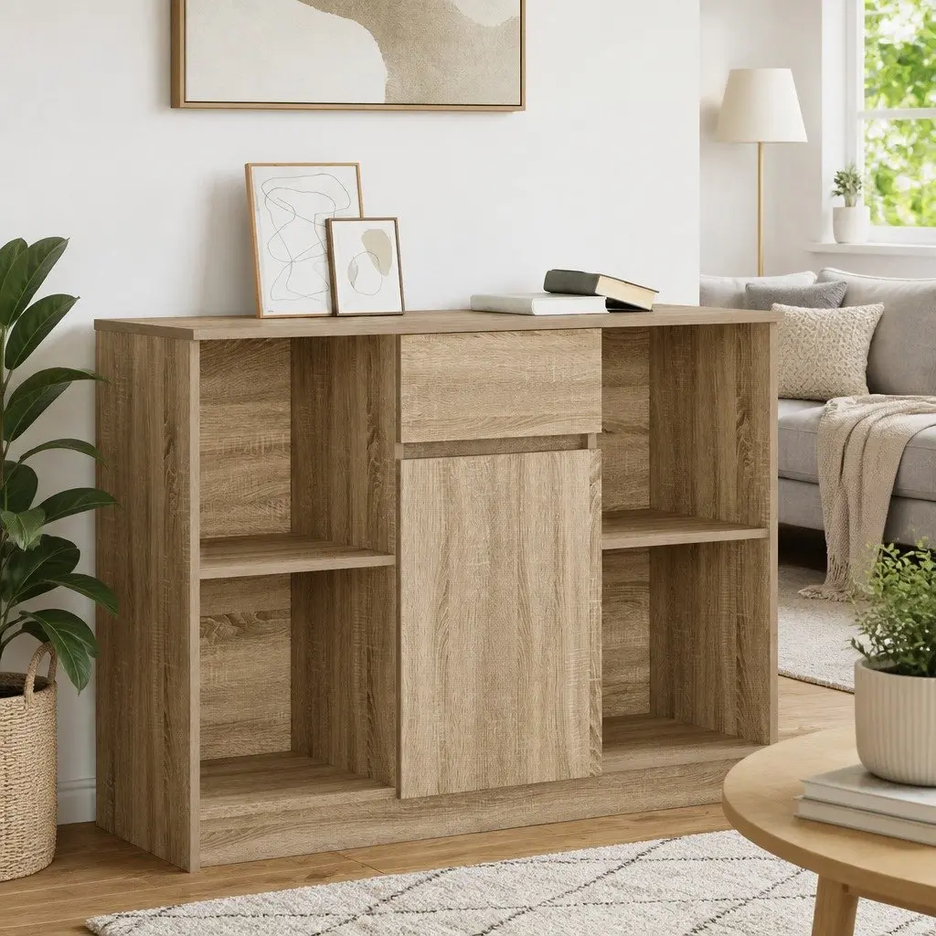 Brown Engineered Wood Sideboard Cabinet with Drawer