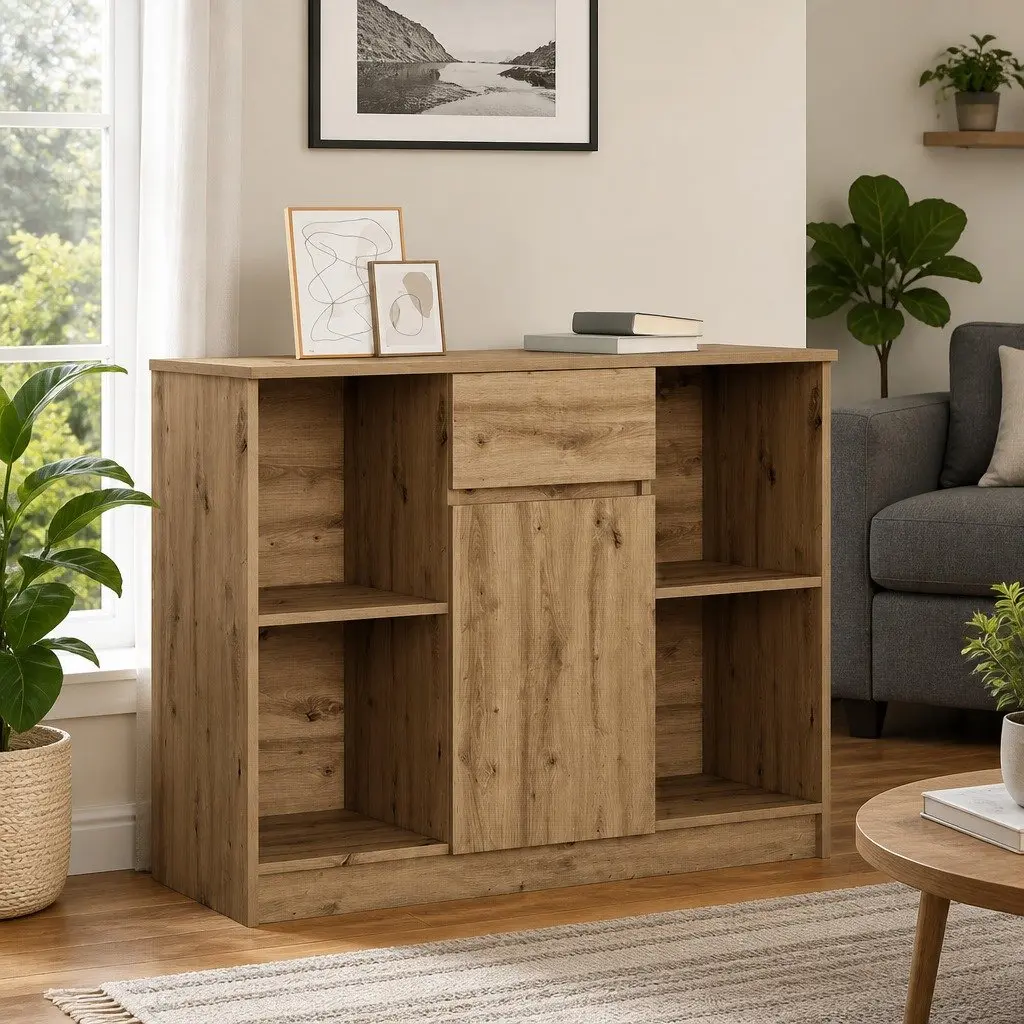 Brown Engineered Wood Sideboard Storage Cabinet 101x35x76 cm