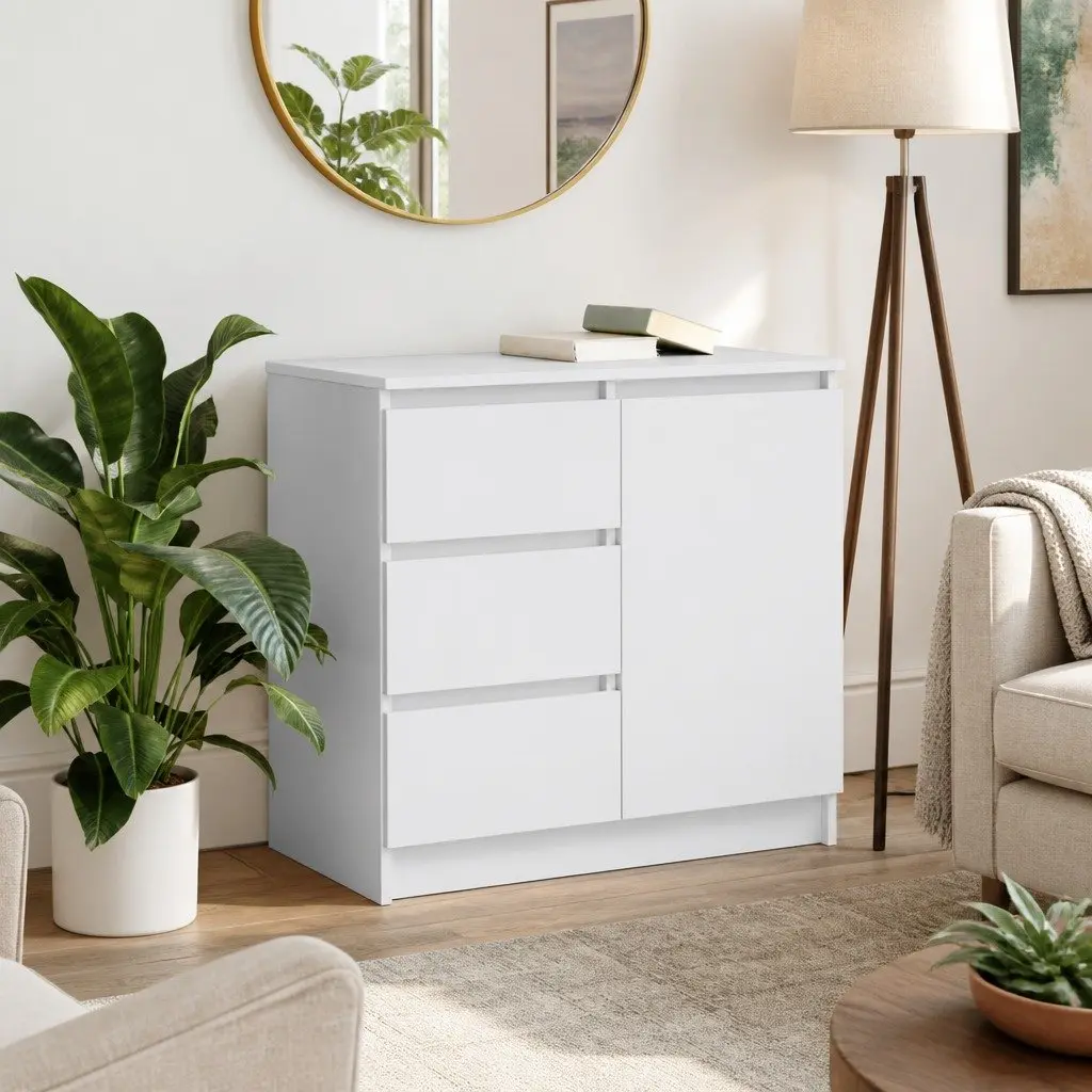 White Engineered Wood Sideboard Storage Cabinet