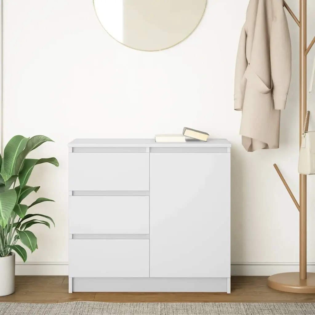 White Engineered Wood Sideboard Storage Cabinet