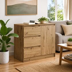 Sideboard Storage Cabinet with Drawer Brown Engineered Wood Buffet Organiser