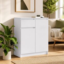 Durable White Sideboard Storage Cabinet with Drawers
