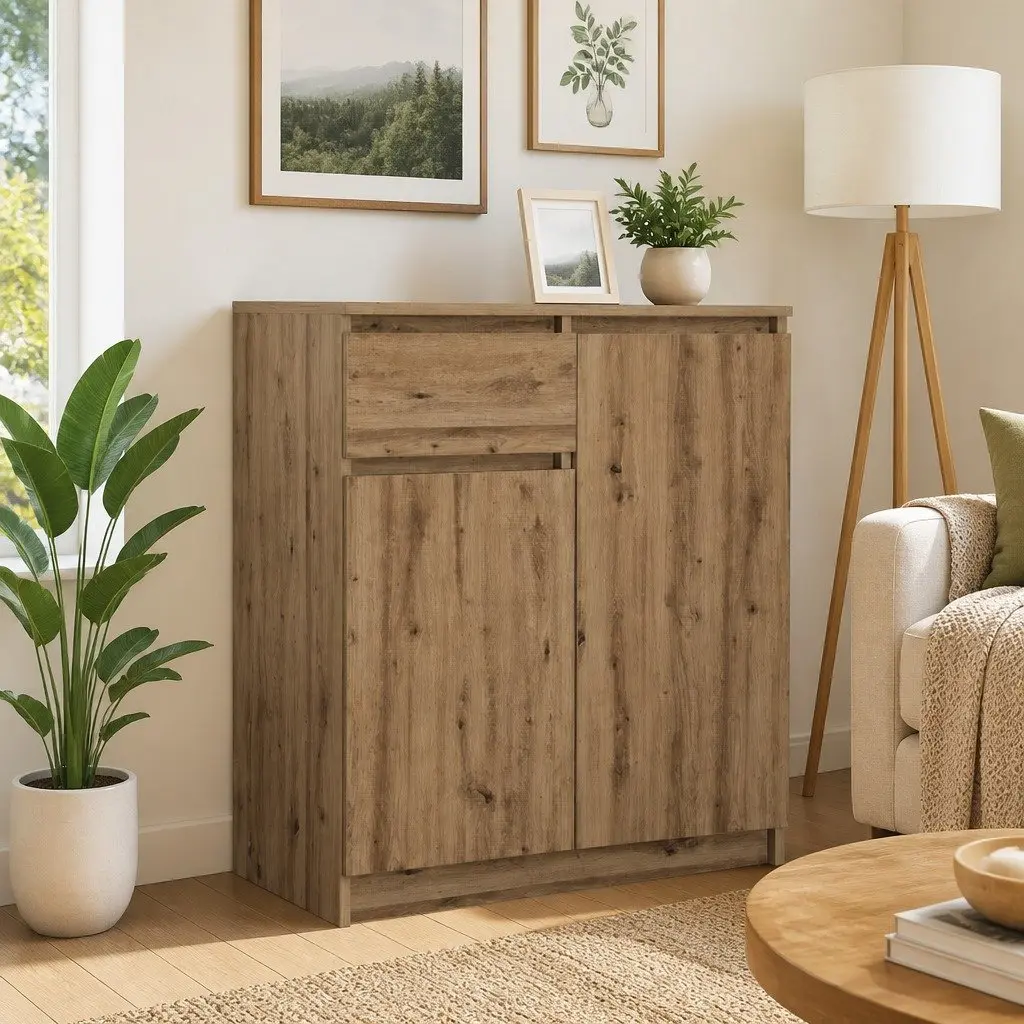Brown Engineered Wood Sideboard with Storage