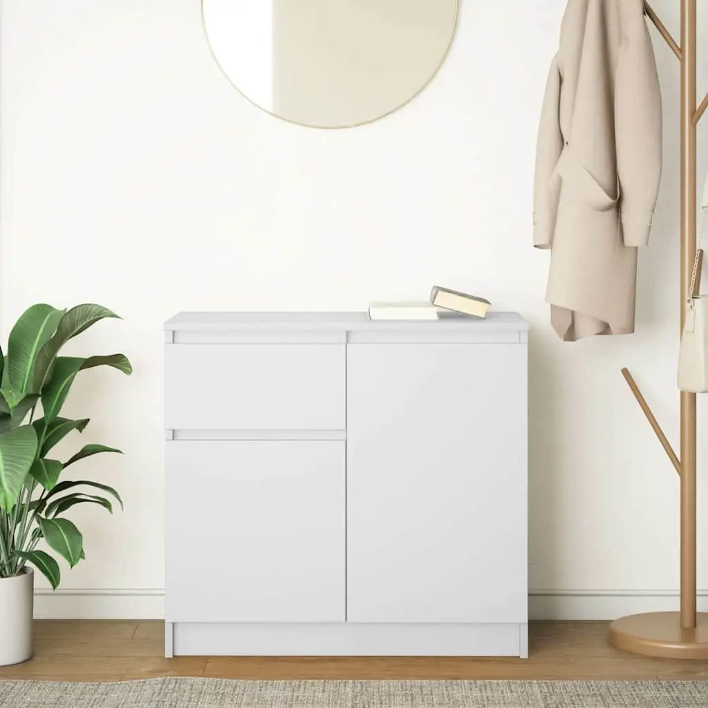 White Sideboard Storage Cabinet with Drawer Doors Shelf Engineered Wood