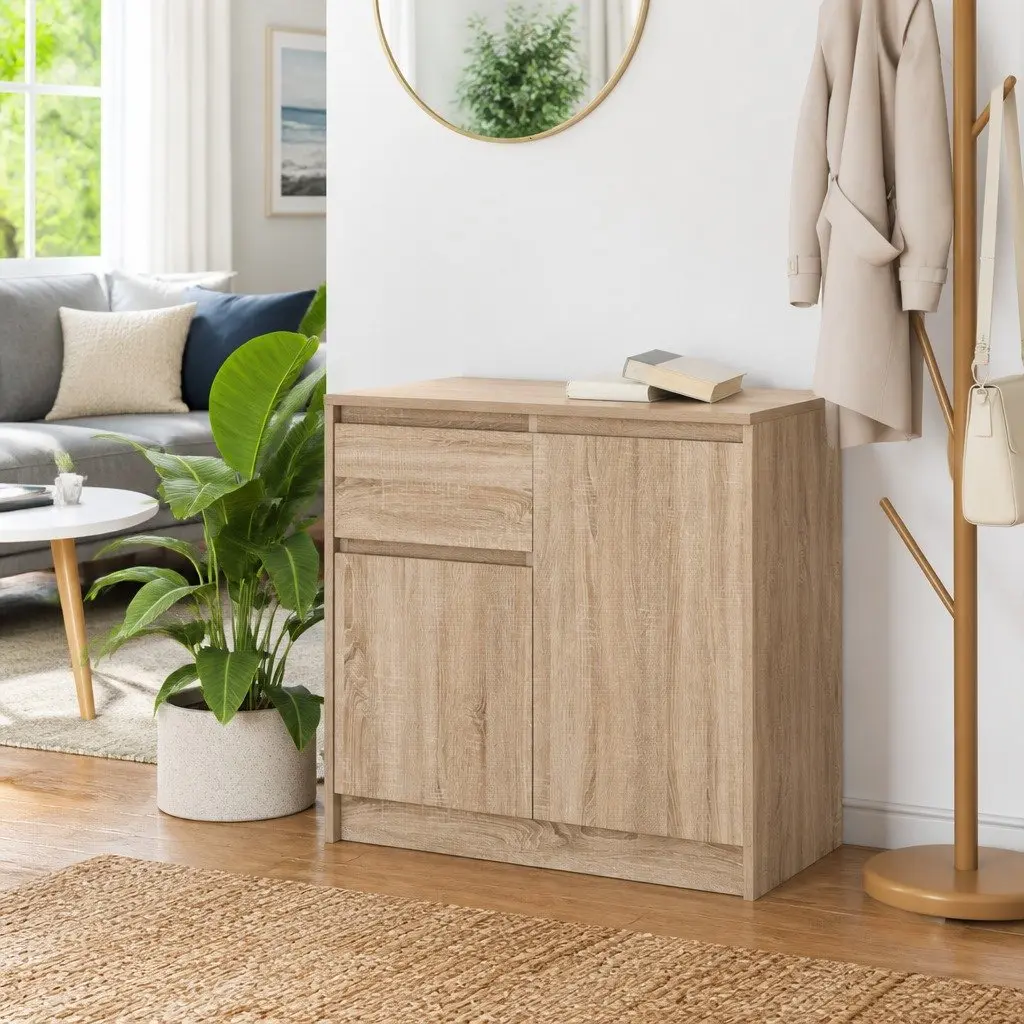 Brown Engineered Wood Sideboard with Drawer