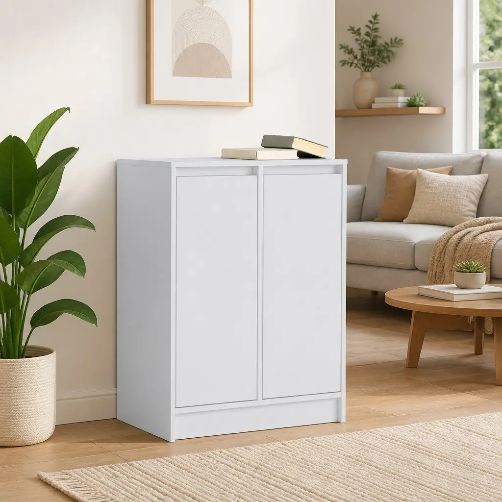 White Engineered Wood Sideboard for Storage