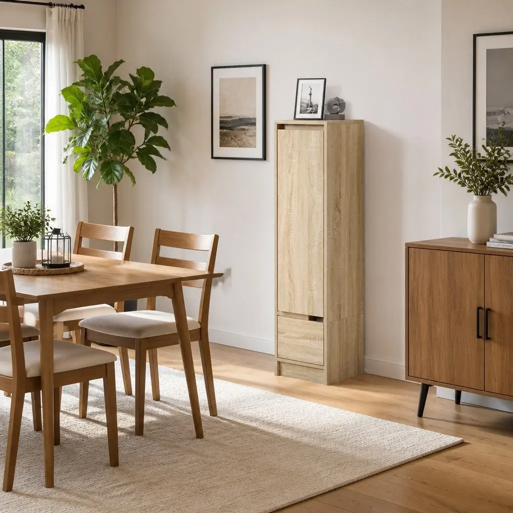Highboard Storage Cabinet in Brown Engineered Wood