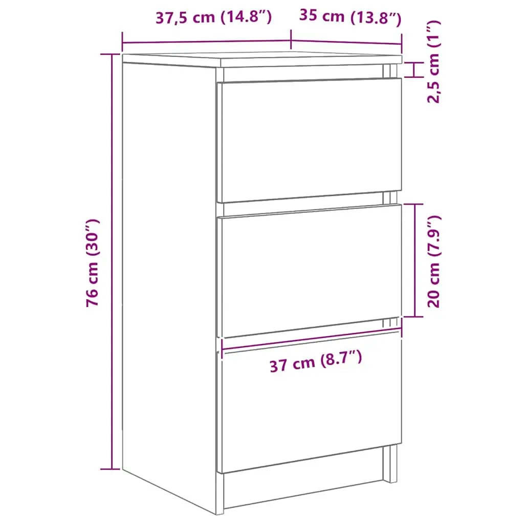White Sideboard 37.5x35x76cm Engineered Wood Buffet