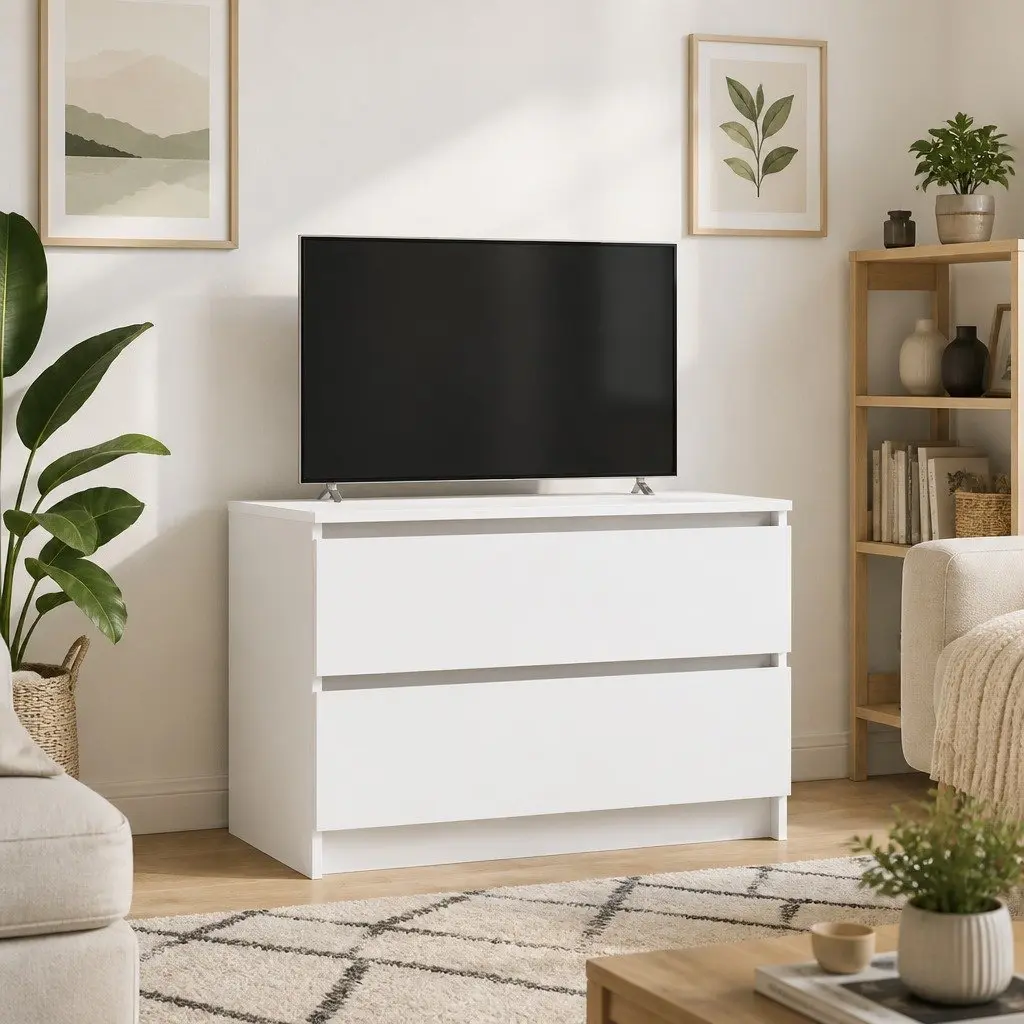 White TV Cabinet with Ample Storage Space