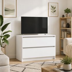 Durable White TV Cabinet with Ample Storage Space