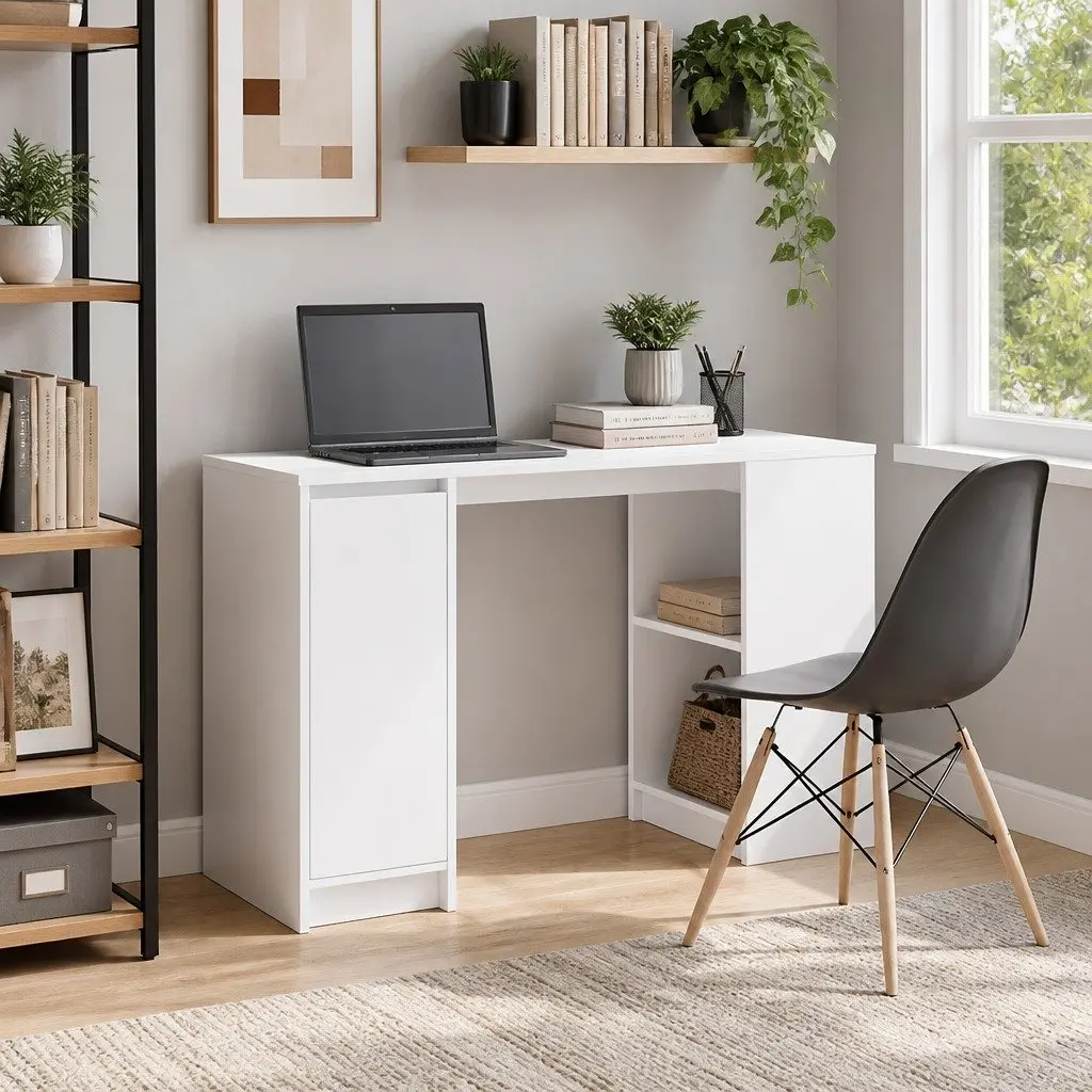 Desk Secretary Workstation Engineered Wood 120cm White