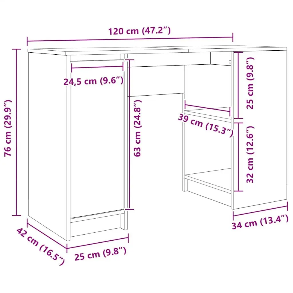 Desk Secretary Workstation Engineered Wood 120cm White