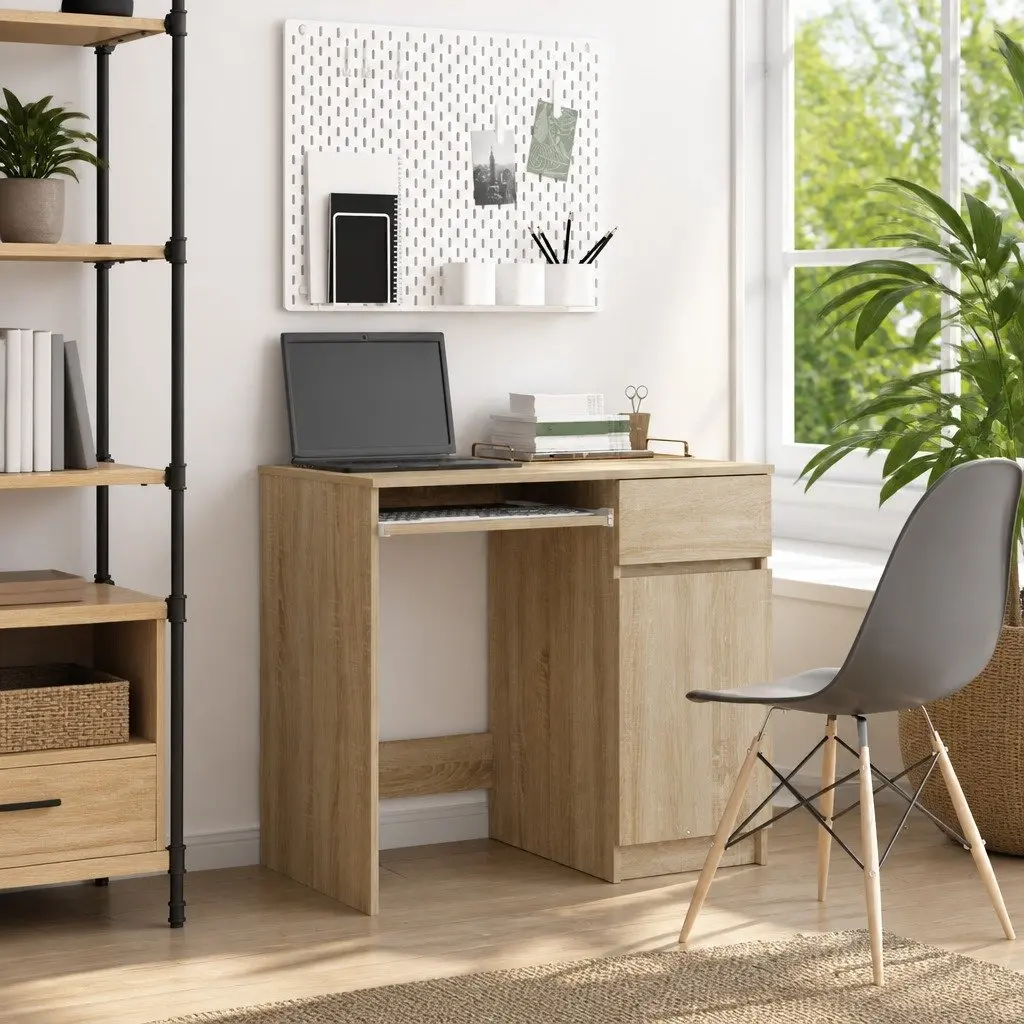 Brown Engineered Wood Office Desk with Storage