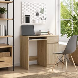 Brown Engineered Wood Office Desk with Storage