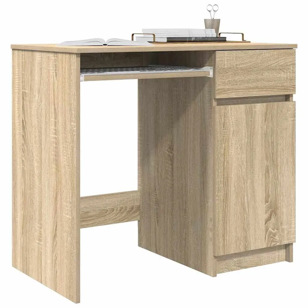 Brown Engineered Wood Office Desk with Storage