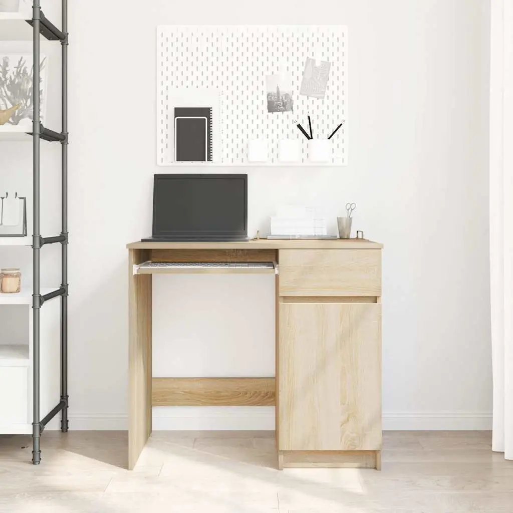 Brown Engineered Wood Office Desk with Storage